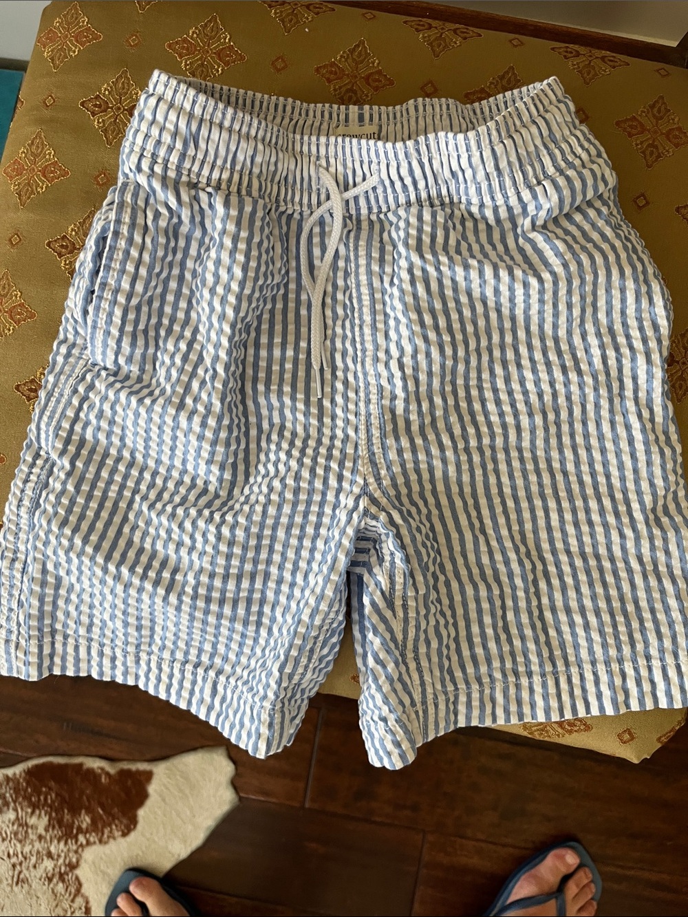 Light Blue and White Seersucker Swim Trunks - crew cuts size 8